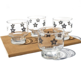 Set of 4 Lowball MCM Star Pattern Glasses, Retro Barware, Rocks Glasses, Vintage Glassware