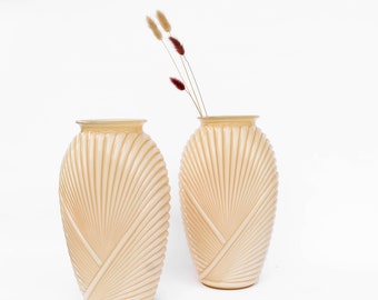 Vintage Art Deco Beige Glass Vase: Pleated Design