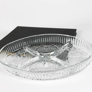 Vintage Hand Cut Crystal Glass Tray, Vintage Glassware, Oval Shaped Dish Made of Hand Cut Crystal Glass