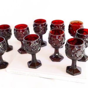 Vintage Avon Cape Cod Ruby Cordial Glasses: Set of 10 Red Liquor Glasses