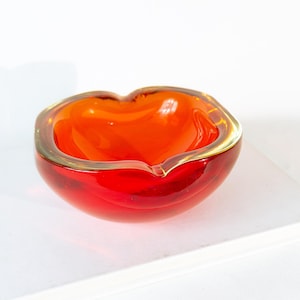 Vintage Red and Yellow Murano Glass Ashtray/Bowl, Murano Art Glass Geode Bowl, Vintage Glass