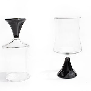 Set of 6 Vintage Black Stemmed Cocktail Glasses, MCM Stemware, Barware, Wine Glasses, Vintage Glassware