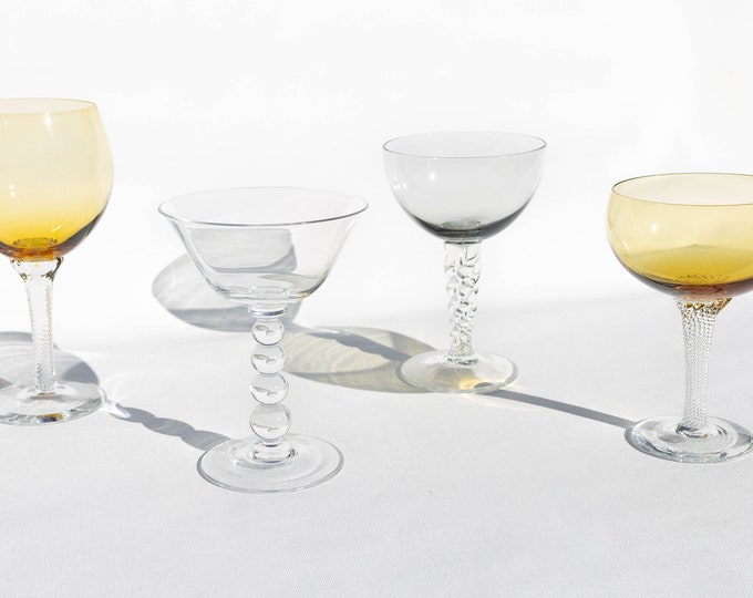 Choose Your Vintage Glassware Set, Champagne Coupes, Martini Glasses, Water Goblets, Wine Glasses, Curated Home Decor, Vintage Glassware