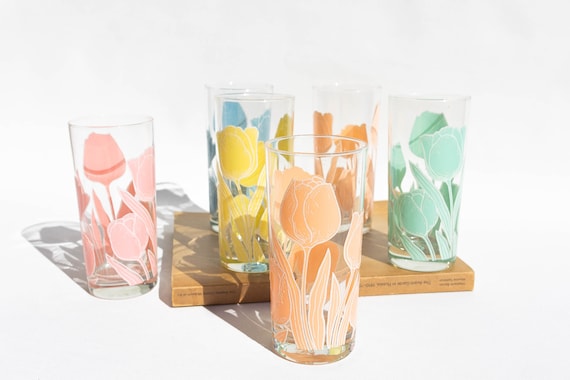 Vintage Culver Pastel Tulip Tumbler Glasses Highball Cocktail Bar Cups 12 Oz Drinking Glasses Vintage Glassware Replacements Etsy UK
