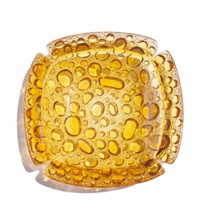 Vintage Amber Bubble Glass Kidney Bowl, MCM Blenko Amber Pebble Bubble Ashtray image 3
