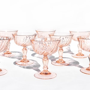Set of 2, 4, 6, or 8 or Individual Vintage Arcoroc France Pink Glasses, Champagne Coupes, Sherbet Glasses, Barware, Vintage Glassware