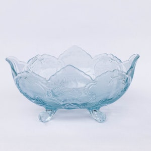 Vintage Aqua Blue Jeannette Glass Company Lombardi Serving Dish, Pressed Glass, Floral Design Centerpiece, Fruit Bowl, Vintage Glassware image 2