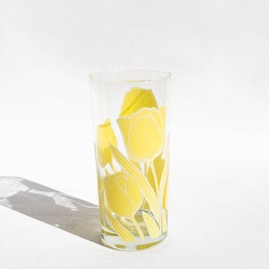 Vintage Culver Pastel Tulip Tumbler Glasses, Highball Cocktail Bar Cups, 12 oz Drinking Glasses, Vintage Glassware Replacements Yellow Glass