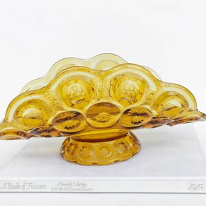 Vintage L. E. Smith Amber Glass Banana Bowl: Moon and Stars Pattern