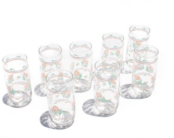 Set of 8 Vintage Pfaltzgraff Pink Floral Glasses, Drinkware, Tumblers, Vintage Glassware