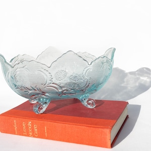 Vintage Aqua Blue Jeannette Glass Lombardi Floral Bowl