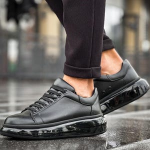 Large-soled shoes White Eco Leather Unisex Sneakers Black sneakers