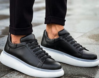 Large-soled shoes White Eco Leather Unisex Sneakers Black sneakers