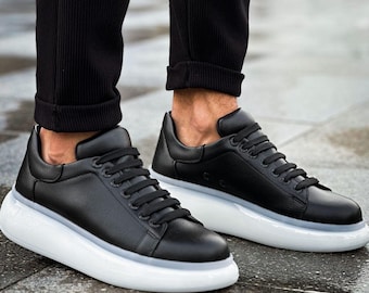 Large-soled shoes White Eco Leather Unisex Sneakers Black sneakers