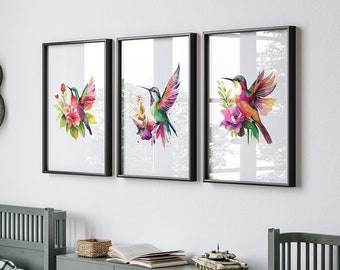 Vibrant Hummingbird Trio: Digital Download Bird Posters for Bird Lovers, Hummingbird Print, Hummingbird Decor, Bird Lovers Gift