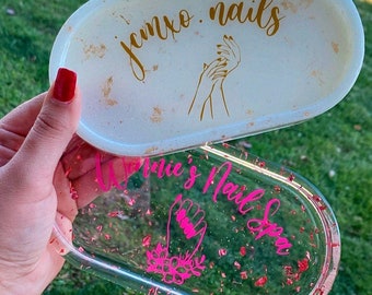 Personalized Nail Tech Tray: Handmade Resin Nailfie Display