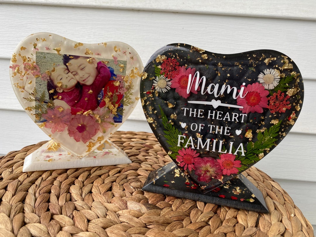 Resin Heart Shaped Photo Frame With Flowers Etsy