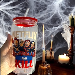 Creepy Horror Friends 16 oz Glass Cup - A Must-Have for Horror Fans
