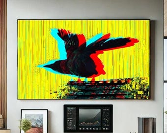 Cyberpunk Art, Glitch Art, Futuristic Wall Art Decor, Crow art, Neon Bird Print, Vaporwave Aesthetic, Urban Tech
