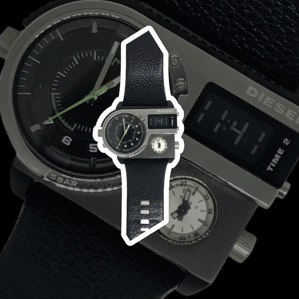 Zeldzame DIESEL DZ7207 mens analoog digitaal polshorloge 3 Time Zone rood achterlicht lederen strap box & manuel perfecte staat 4 nieuwe batterijen