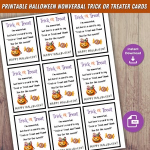 Afdrukbare non-verbale Trick or Treater-kaarten voor Halloween, autisme, non-verbale, speciale behoeften, bedankkaarten