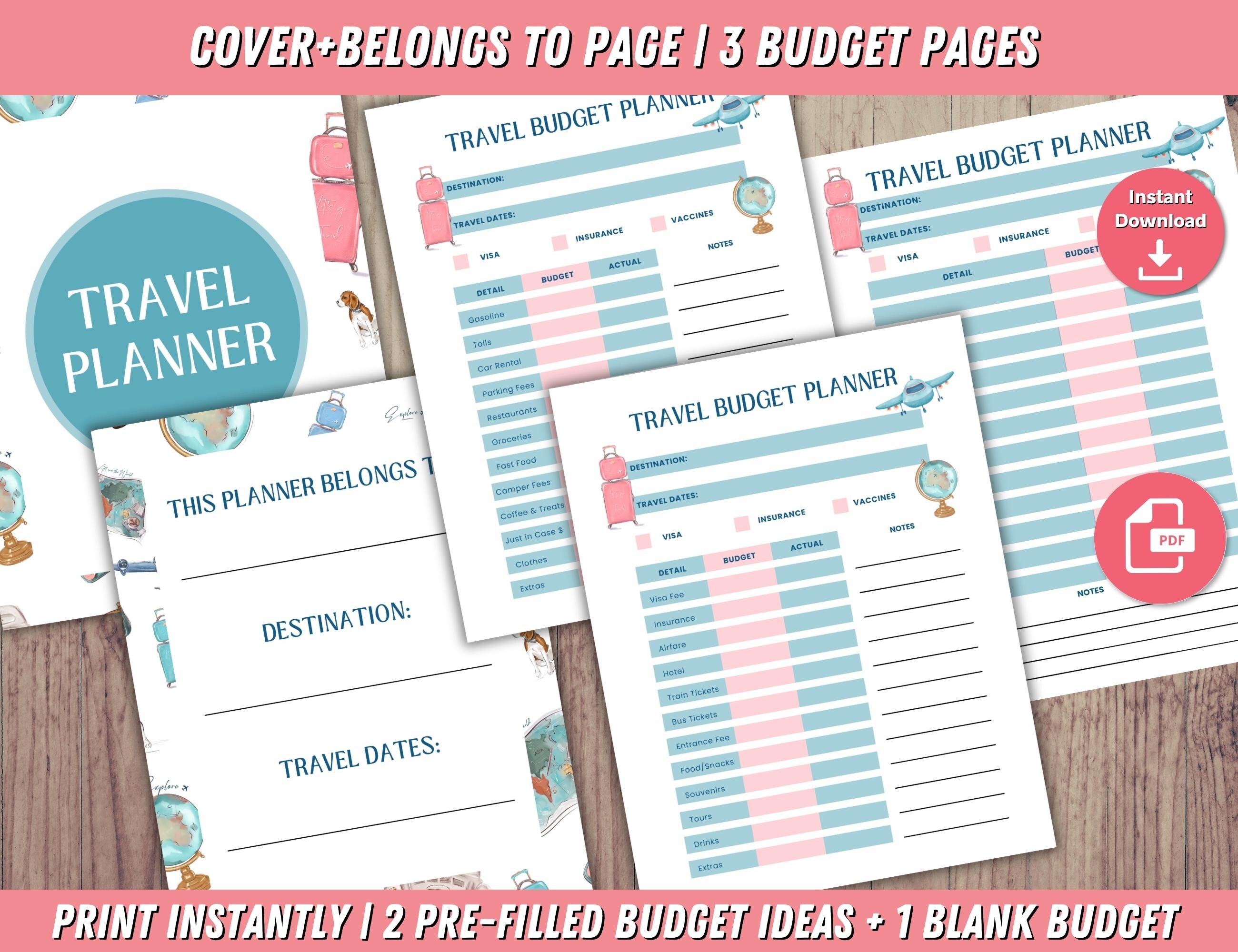 Watercolor Travel Printable Planner, Vacation Trip Planner, Travel ...