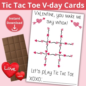Tic Tac Toe Valentine Cards Printable for Kids, Classroom Valentine Game, Printable School Valentine, Tic Tac Toe Board, Instant Download