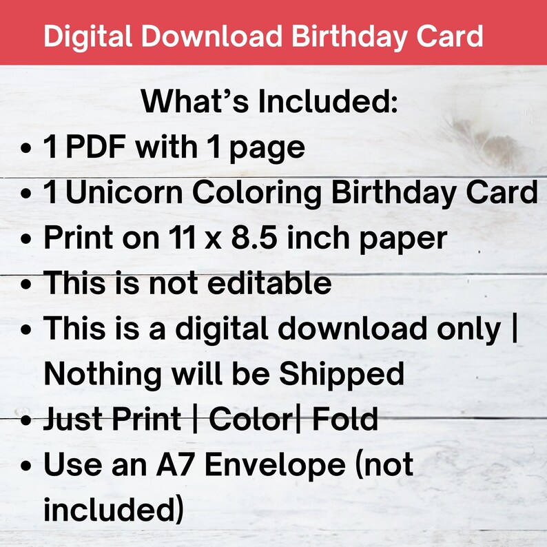 Unicorn Coloring Birthday Card Printable, Birthday Coloring Page