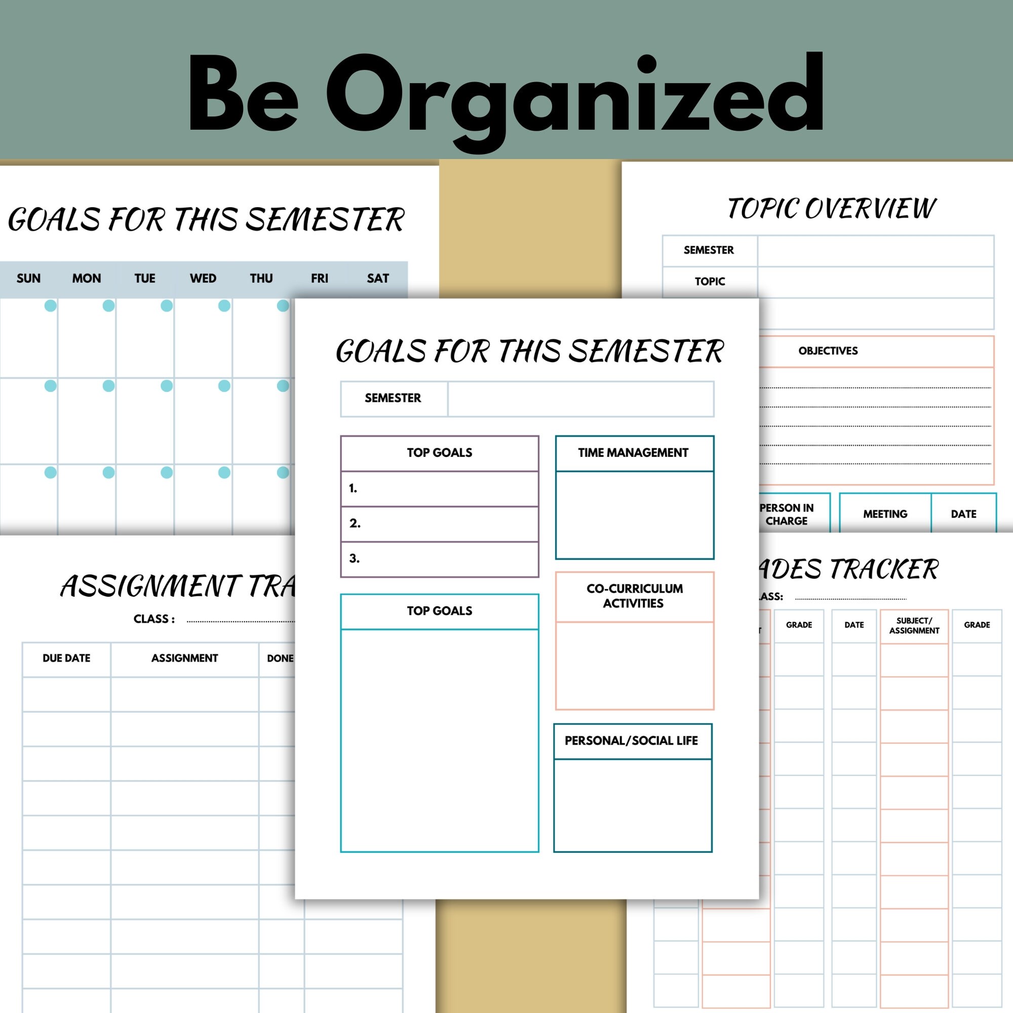Watercolor Academic Planner Printable, Student Planner Printable ...