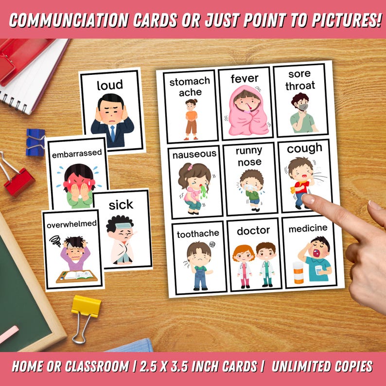 Shows two ways to use the feelings pecs communication cards. You can use the sheet to point to communication pictures or cut into communication cards and use the PECs system.