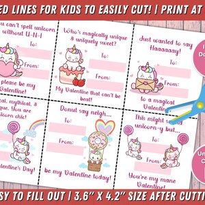 Printable Unicorn Valentines Day Cards, Kids Valentine, School ...