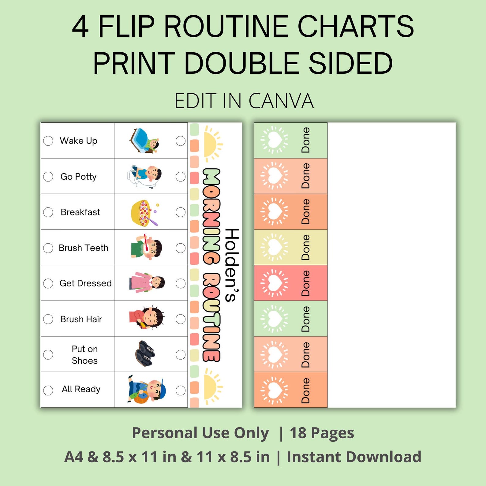 Editable Kids Flip Routine Chart Printable & Daily Routine Cards, Kids ...