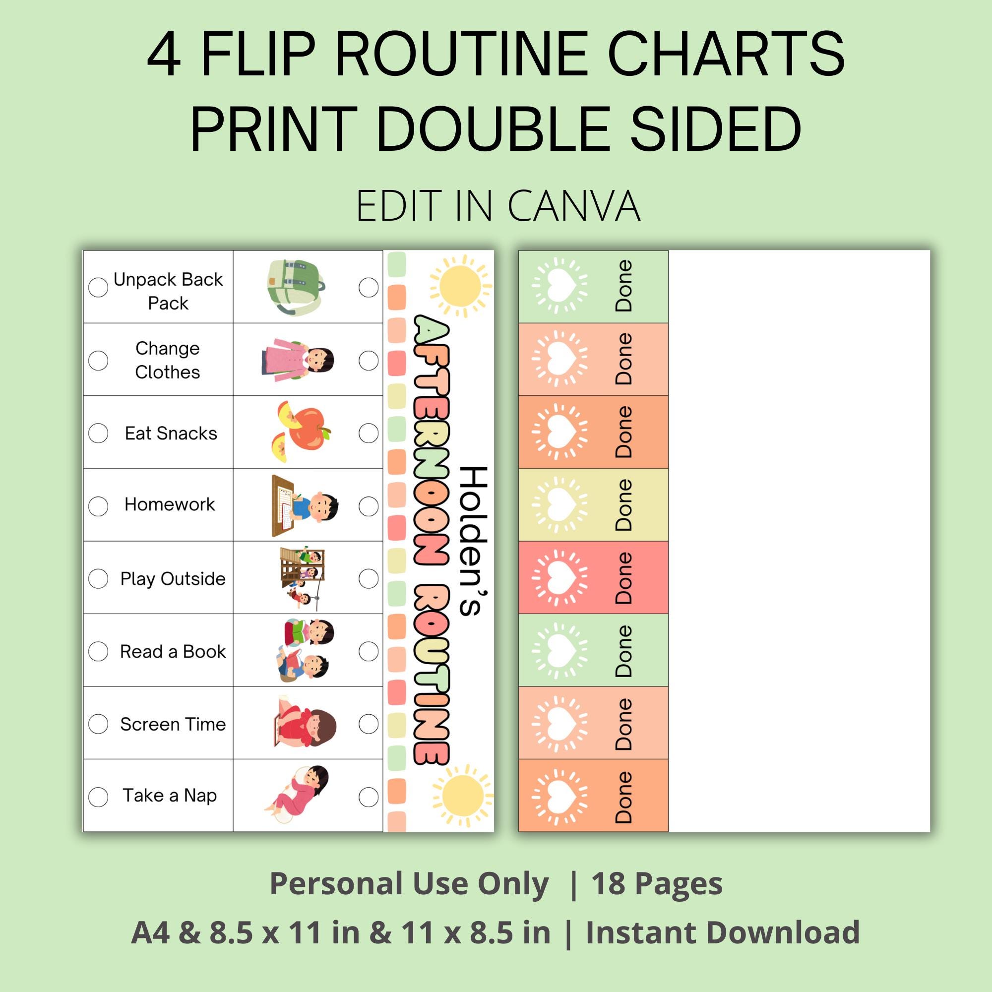 Editable Kids Flip Routine Chart Printable & Daily Routine Cards, Kids ...