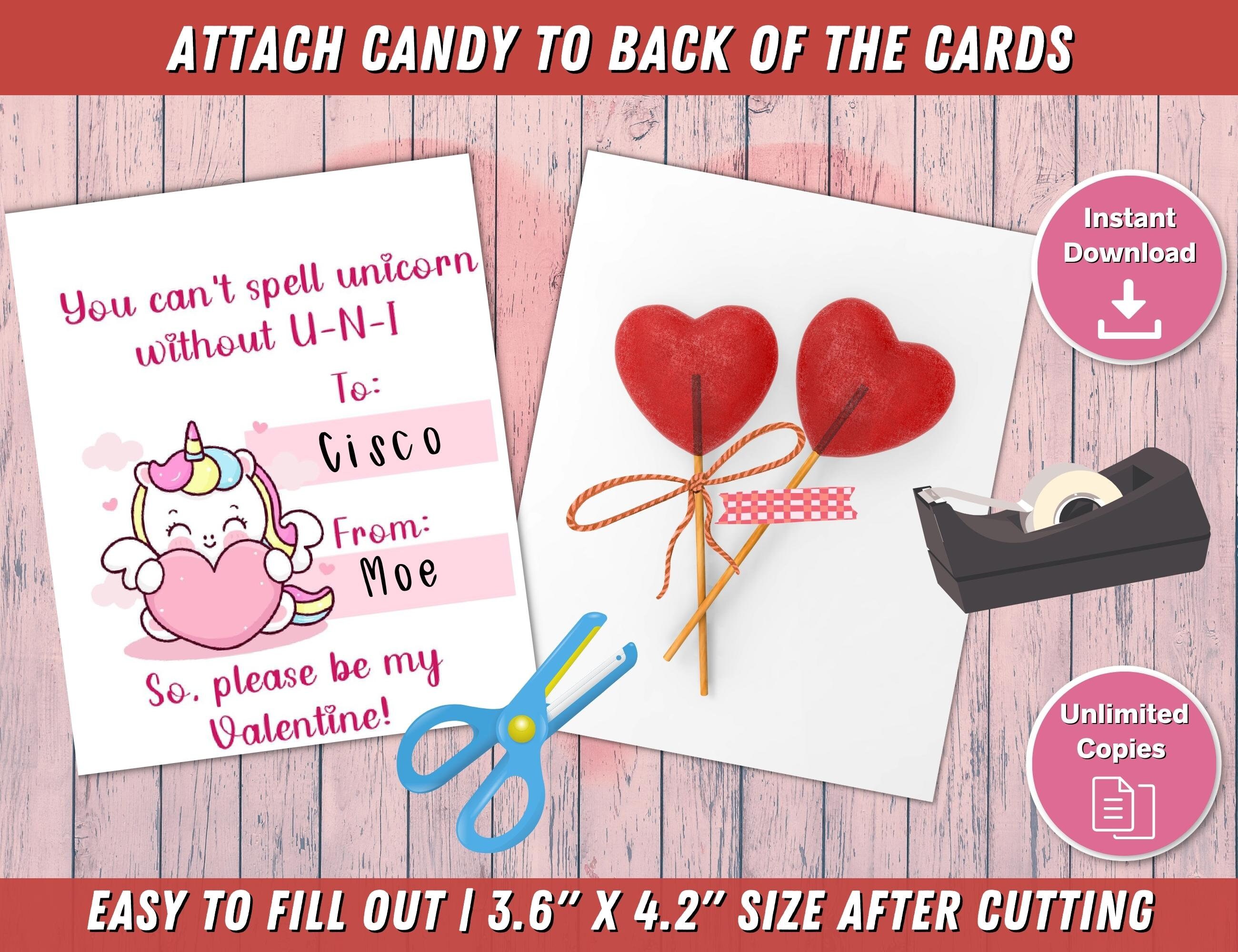 Printable Unicorn Valentines Day Cards, Kids Valentine, School ...