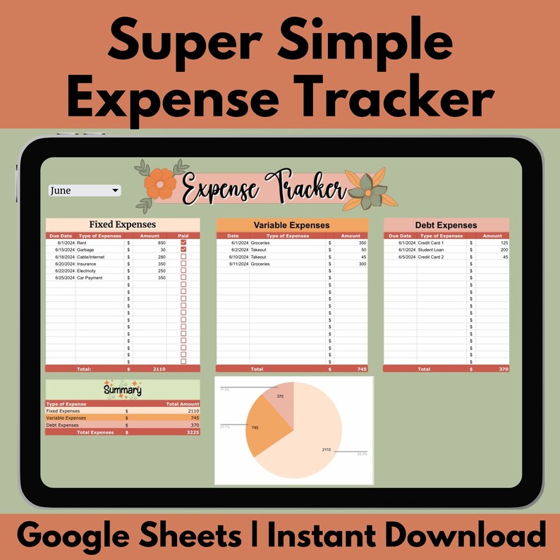 Boho Expense Tracker Google Sheets, Monthly Expense Tracker, Expense ...