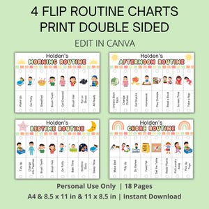 Editable Kids Flip Routine Chart Printable & Daily Routine Cards, Kids ...