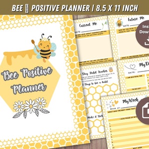 Biene Positive Honigbienen druckbare Planer, Biene druckbare, täglicher Habit Tracker, Monatskalender, tägliche Planner Seite. Wochenplaner Seite