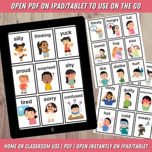 Use the communication cards on an iPad or tablet. Just bring up the PDF and use the pecs communication cards on the go.