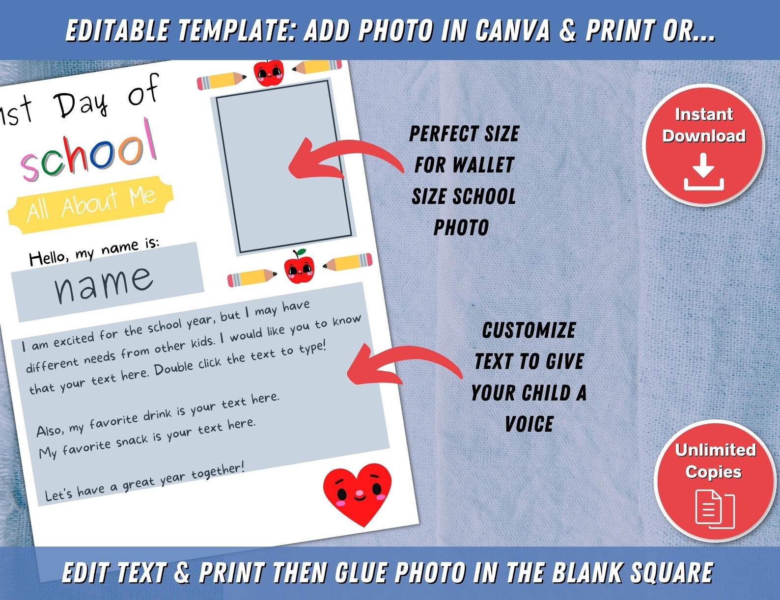 Editable All About Me Canva Template First Day Printable Etsy Ireland