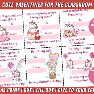 Printable Unicorn Valentines Day Cards, Kids Valentine, School ...