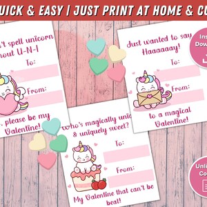Printable Unicorn Valentines Day Cards, Kids Valentine, School ...