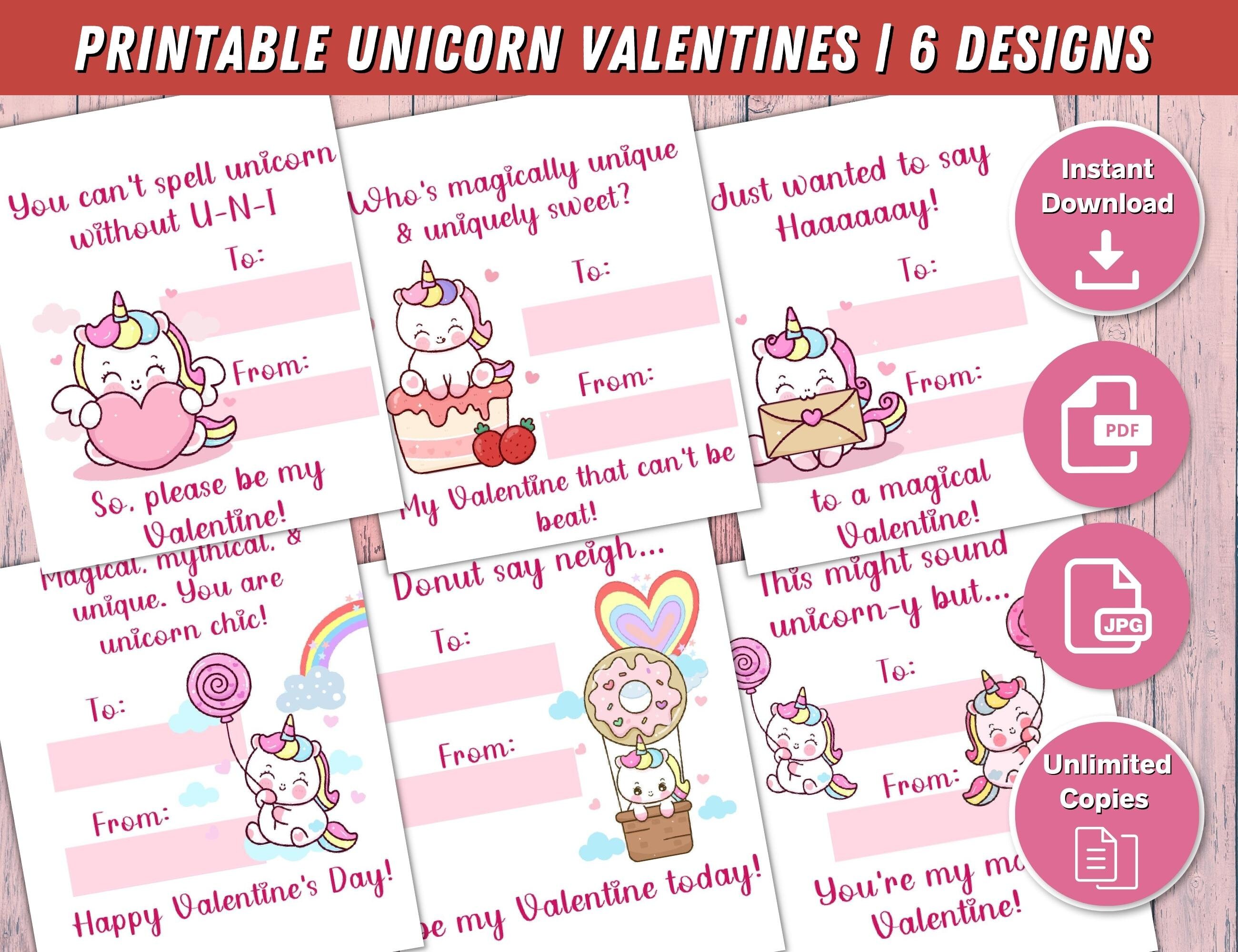 Printable Unicorn Valentines Day Cards, Kids Valentine, School ...