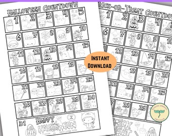 Halloween Countdown Calendar Printable, Halloween Advent Calendar, Halloween Activity, Halloween Coloring, Halloween Printables