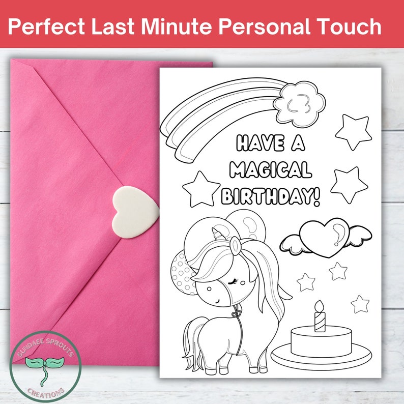 Unicorn Coloring Birthday Card Printable, Birthday Coloring Page ...