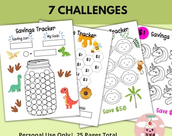 Kinder Spar-Tracker Challenge druckbar, Spar-Challenge-Bundle, Spar-Geldkarte, A6 Mini-Spar-Challenge, Kinder-Spar-Tracker