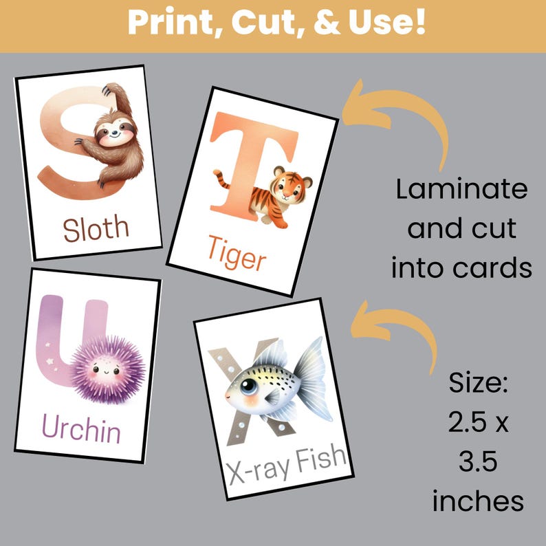 26 Animal Alphabet Flash Cards Printable for Kids, ABC Flashcards ...
