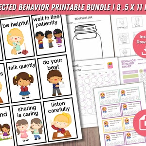 Afdrukbare gedragsbundel voor kinderen, 27 gedragscommunicatiekaarten, gedragsgrafiek, beloningsgrafiek, gedragspot, gedragsactiviteiten, kalender