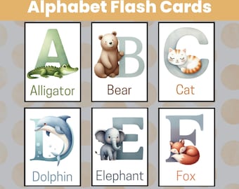 26 Animal Alphabet Flash Cards Printable for Kids, ABC Flashcards, Educational Flashcards, Preschool Curriculum, Learn the ABCs