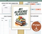 Watercolor Academic Planner Printable, Student Planner Printable, Semester Planner, Printable Student Planner Bundle, Study Planner Bundle