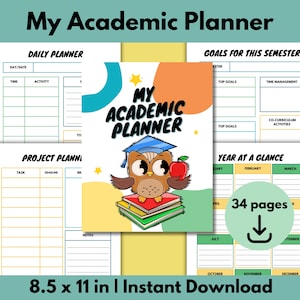 Academic Planner, Student Planner Printable, Semester Planner, Printable Student Planner Bundle, Study Planner Bundle, Study Tracker